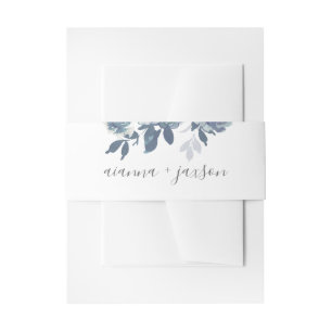 Chic Blue Floral Wedding Invitation Belly Band