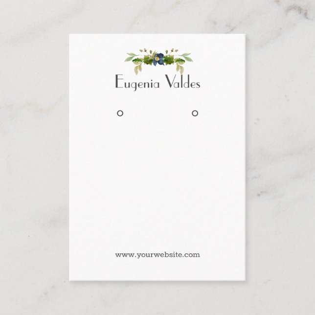 Chic Blue Flower Earring Display Business Card (Front)