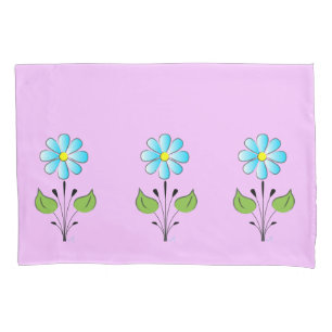 Chic Blue Flower Pattern Lilac Yellow Cute Pillowcase