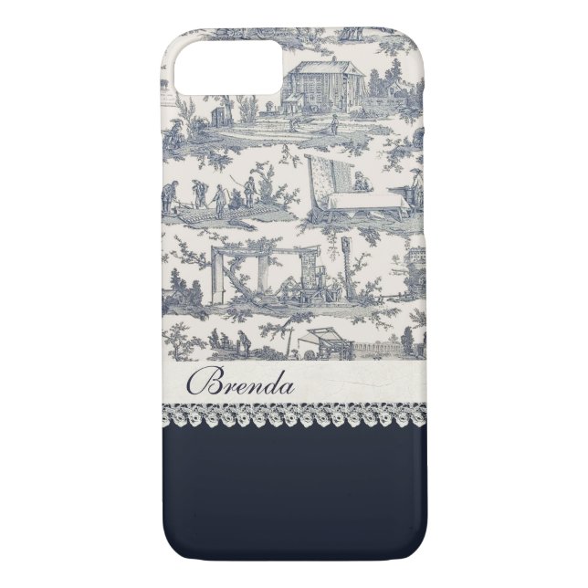Chic Blue French Toiles Custom iPhone 7 Case (Back)