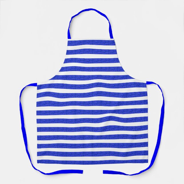Chic Blue Geometric Stripes Apron (Front)