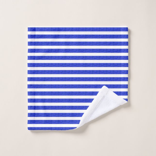 Chic Blue Geometric Stripes Bath Towel Set (Wash Cloth)