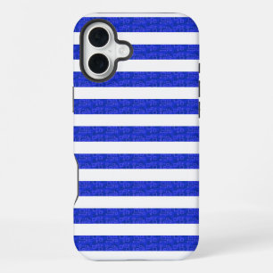 Chic Blue Geometric Stripes iPhone 16 Plus Case