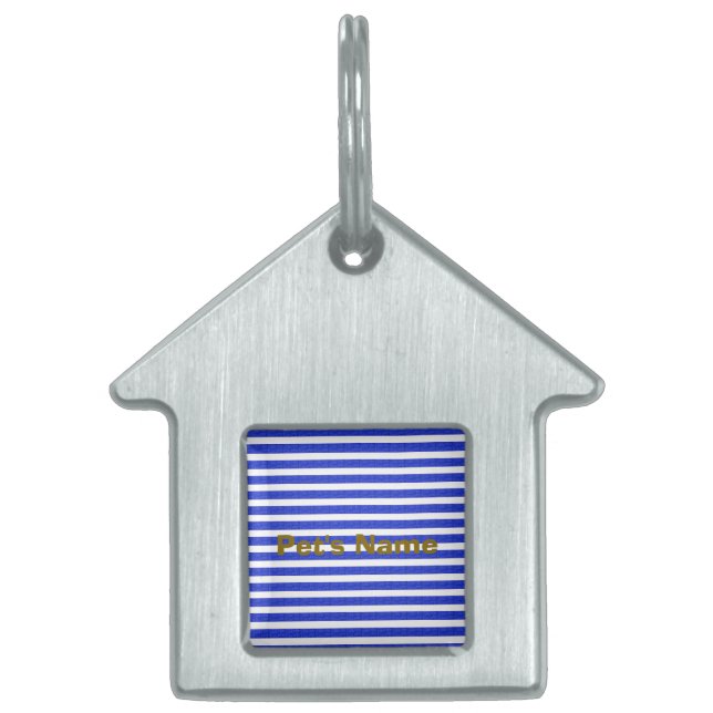 Chic Blue Geometric Stripes  Pet ID Tag (Front)