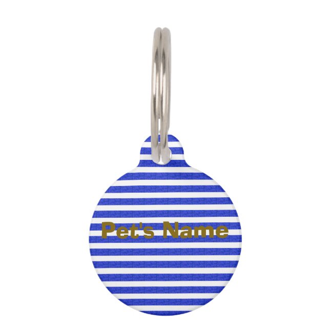 Chic Blue Geometric Stripes  Pet Tag (Front)