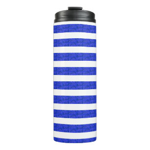Chic Blue Geometric Stripes Thermal Tumbler