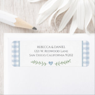 Chic Blue Gingham Heart Baby Shower Return Address