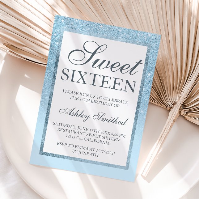 Chic blue glitter elegant budget Sweet 16 (Creator Uploaded)
