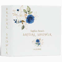 Chic Blue Gold Flowers Bridal Shower Photo Album