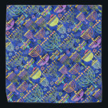 Chic Blue Gold Menorah Star of David Hanukkah Bandana<br><div class="desc">For Hanukkah this elegant bandana features a pattern of gold,  green and purple menorah with Star of David on a blue background. Perfect for the holidays. Designed by world renowned artist ©Tim Coffey.</div>