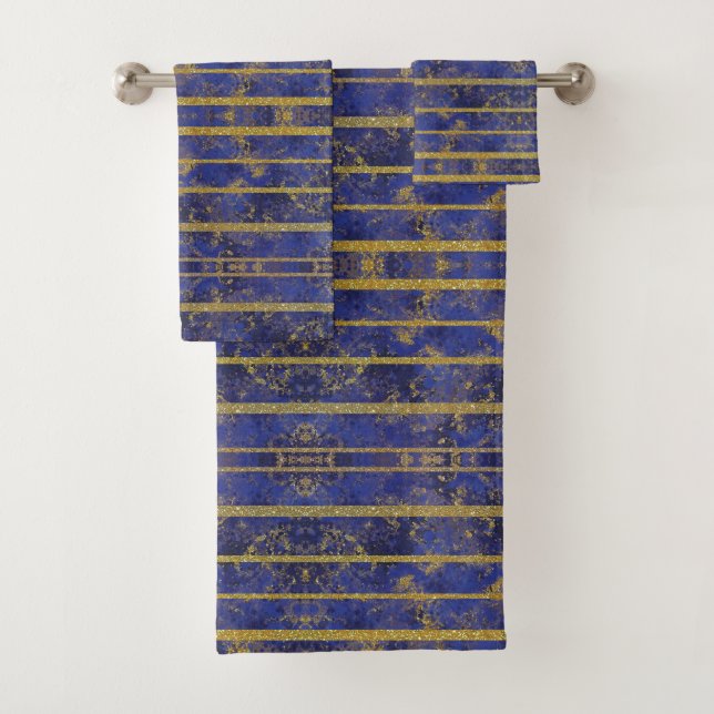 Chic Blue Gold Sparkles Bath Towel Set (Insitu)
