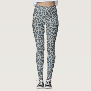 Chic Blue Gray Leopard Print Pattern Leggings