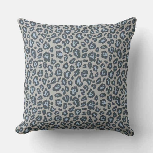 Chic Blue Gray Leopard Print Pattern Throw Pillow (Front)