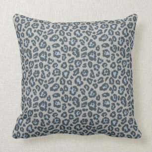 Chic Blue Gray Leopard Print Pattern Throw Pillow