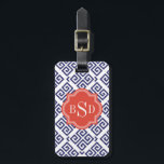 Chic blue greek key geometric patterns monogram luggage tag<br><div class="desc">Chic bold modern elegant stylish decorative greek key red, white and blue geometric abstract pattern design, the cute contemporary modern Greek key abstract geometric pattern in red, white and blue give this bold clean design a contemporary and classic look. Cool unique gifts for her. Custom the personalized monogram with your...</div>
