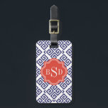 Chic blue greek key geometric patterns monogram luggage tag<br><div class="desc">Chic bold modern elegant stylish decorative greek key red, white and blue geometric abstract pattern design, the cute contemporary modern Greek key abstract geometric pattern in red, white and blue give this bold clean design a contemporary and classic look. Cool unique gifts for her. Custom the personalized monogram with your...</div>