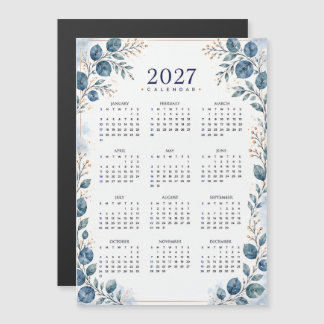 Chic Blue Green Eucalyptus 2027 Magnetic Calendar