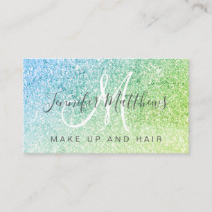 Chic Blue Green Glitter Makeup Artist Hair Salon Business Card