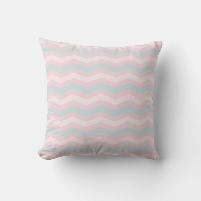 Chic Blue Green Pink Stripes Trendy Pastel Colours Throw Pillow (Front)