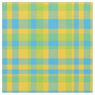 Chic Blue Green Yellow Plaid Daisy Chains Fabric
