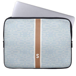 Chic blue grey abstract geometric pattern monogram laptop sleeve