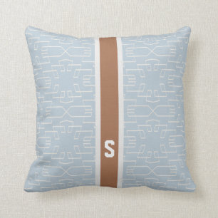 Chic blue grey abstract geometric pattern monogram throw pillow