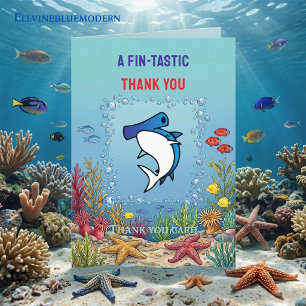 Chic Blue Hammerhead Shark Boy Birthday Thank You Card