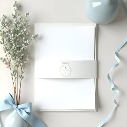 Chic Blue Hand Drawn Bow & Ribbon Monogram Crest Invitation Belly Band