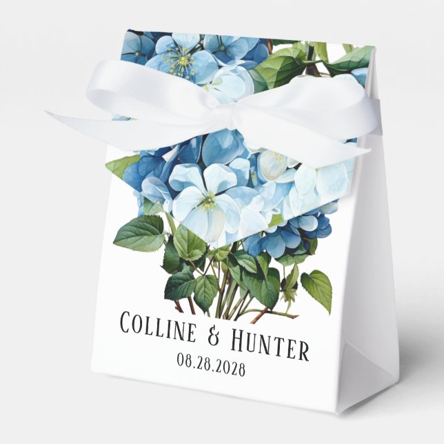 Chic Blue Hydrangea Floral Wedding Favor Box (Front Side)