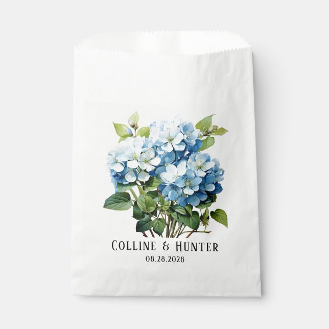 Chic Blue Hydrangea Floral Wedding Favour Bag (Front)