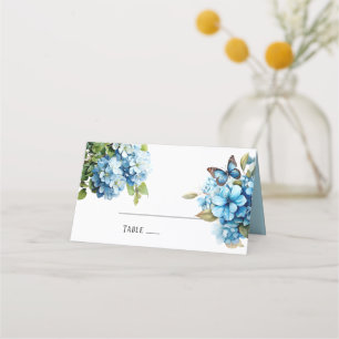 Chic Blue Hydrangea Floral Wedding Table Place Card