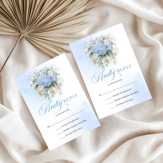Chic Blue Hydrangea Gold Wedding RSVP Enclosure Card (Chic Blue Hydrangea Gold Wedding RSVP Enclosure)