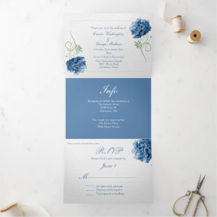 Chic Blue Hydrangea Mariage Invitation Tri-Fold
