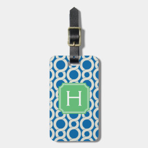 Chic blue interlocking pattern monogram luggage tag