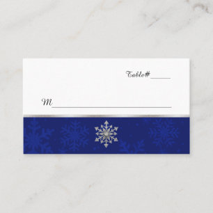 Chic Blue Jewelled Snowflake Wedding Place Card