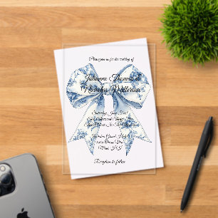 Chic Blue Light White Bow Wedding Acrylic Invitations