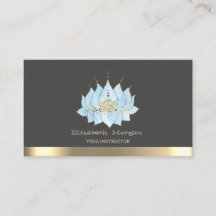 Chic Blue Lotus Gold Stripe Yoga Instructor Business Card