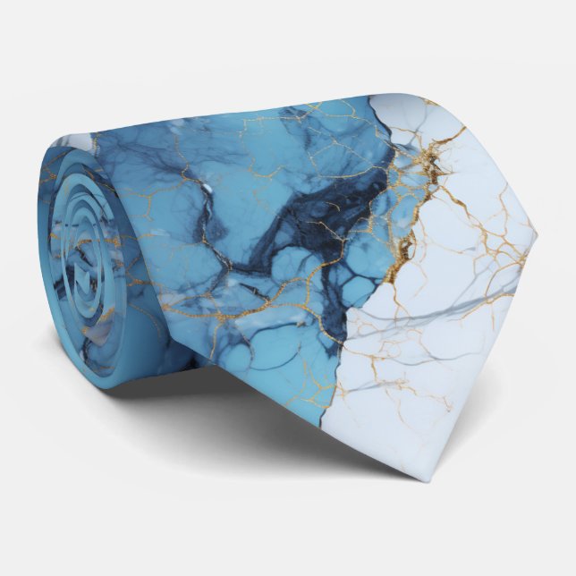 Chic Blue Marble Tie (Rolled)
