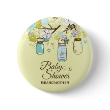 Chic blue mason jar floral baby shower button