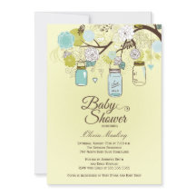 Chic blue mason jar floral baby shower invitation