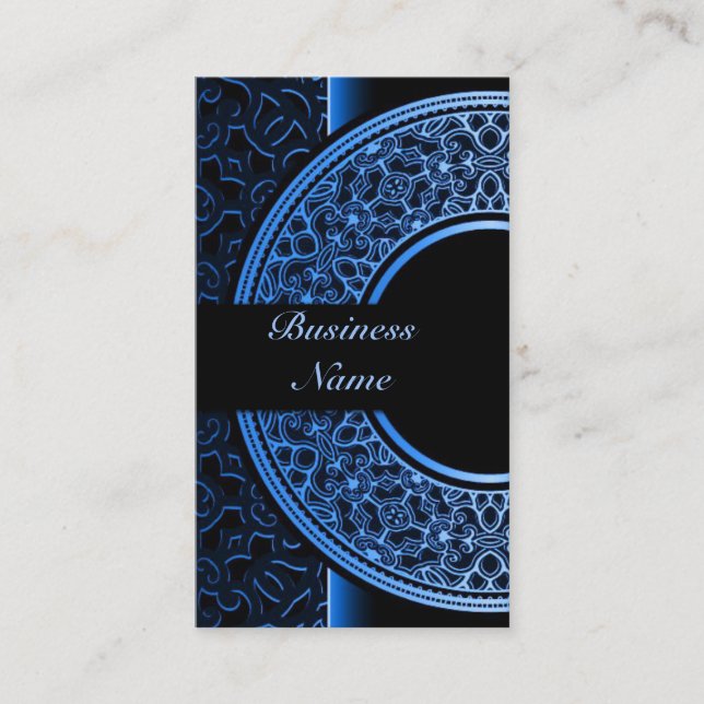 Chic Blue Medallion Business Card 4 (Front)