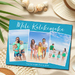 Chic Blue Mele Kalikimaka 3 Photo Christmas Magnet<br><div class="desc">Chic blue customizable beach family photo collage Christmas magnetic card with your favourite tropical photos in the sun. Add 3 of your favourite vertical photograph memories from your island vacation to the coast. Beautiful coastal horizontal holiday magnets with a clean,  modern photograph layout and pretty white script.</div>