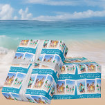 Chic Blue Mele Kalikimaka Beach Photo Christmas Wrapping Paper<br><div class="desc">Chic blue customizable beach family photo collage Christmas wrapping paper with your favourite tropical photos in the sun. Add 3 of your favourite vertical photograph memories from your island vacation to the coast. Beautiful coastal horizontal holiday gift wrap with a clean,  modern photograph layout and pretty white script.</div>