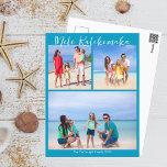 Chic Blue Mele Kalikimaka Photo Collage Christmas Postcard<br><div class="desc">Chic blue customizable beach family photo collage Christmas postcard with your favourite tropical photos in the sun. Add 3 of your favourite memories from your island vacation to the coast. Beautiful coastal holiday postcards with a clean,  modern photograph layout and pretty blue script.</div>