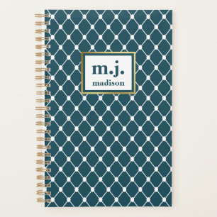 Chic Blue Monogram Personalized Geometric Planner
