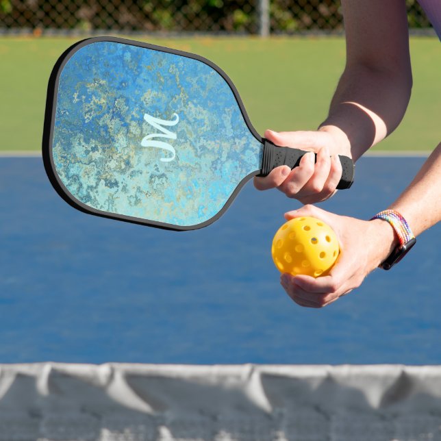 Chic Blue Monogrammed Pickleball Paddle (Insitu)