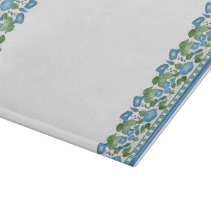 Chic Blue Morning Glory Border Glass Cutting Board