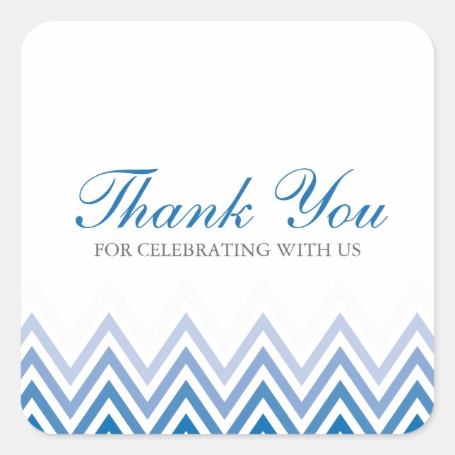Chic Blue Ombre Chevrons Square Sticker (Front)