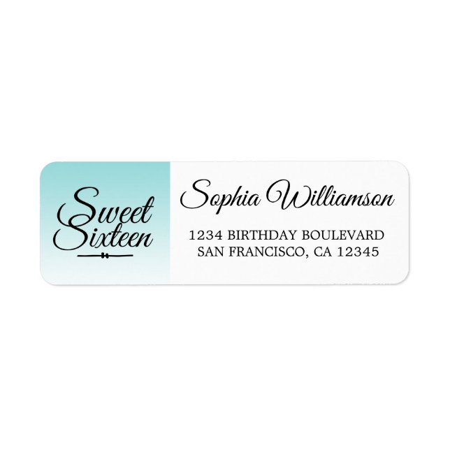 Chic Blue Ombre Sweet 16 Birthday Return Address (Front)