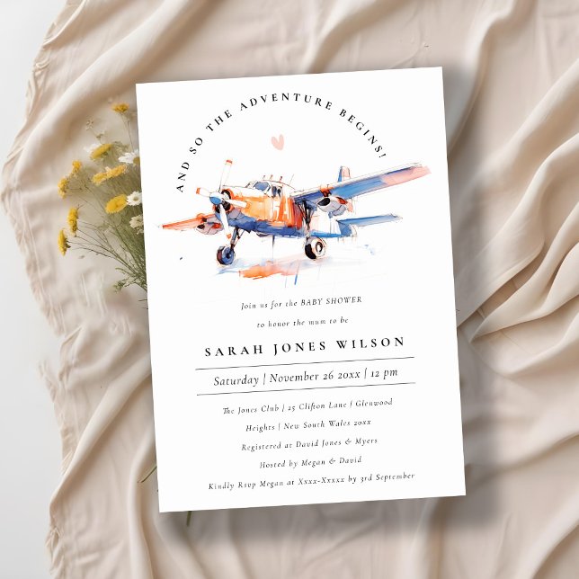 Chic Blue Orange Blush Airplane Baby Shower Invitation (Creator Uploaded)